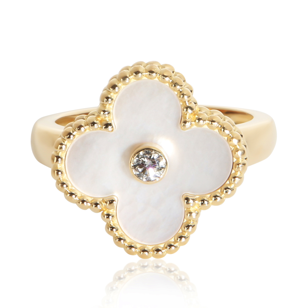 Van Cleef & Arpels Yellow Gold Mother Of Pearl and Diamond Vintage Alhambra Ring